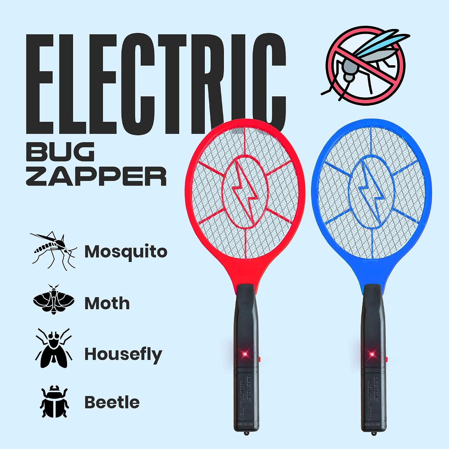 Electric Fly Swatter 2 Pack - 3000V Electric Grid Bug Zapper Racket with Safety Mesh, Handheld Mosquito & Fly Killer