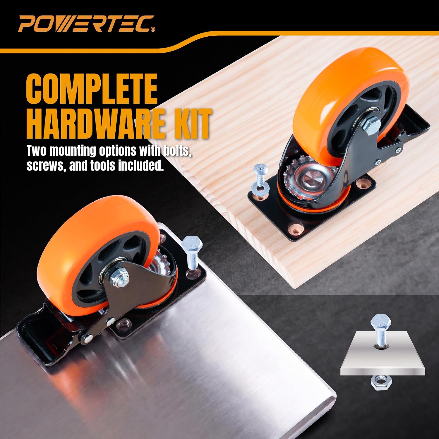 4" Swivel Caster Wheels Set of 4 with Dual Locking Brake, Heavy Duty Plate Casters, 1763 lbs Static Load, Includes 2