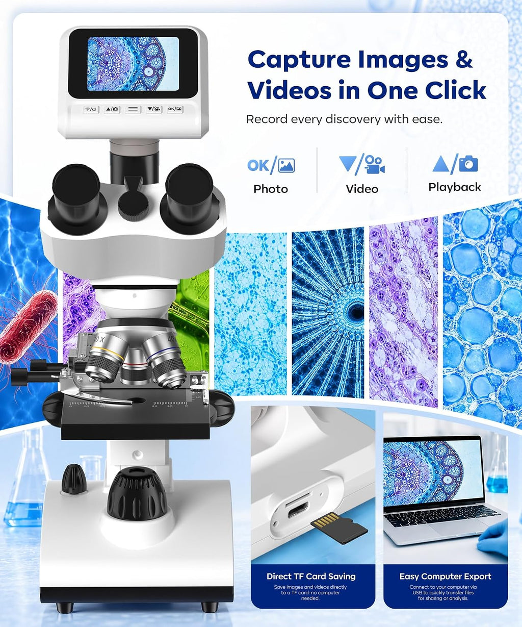 40x-2000x Biological Compound Trinocular Microscope | 5MP camera for digital capture, Professional grade optics