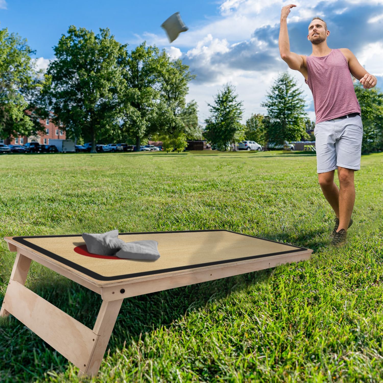 Cornhole Board Set - No Bounce,Regulation Size 4x2 ft,Made of 1/2" Pine Plywood,UV Printing Includes 8 Bean Bags and