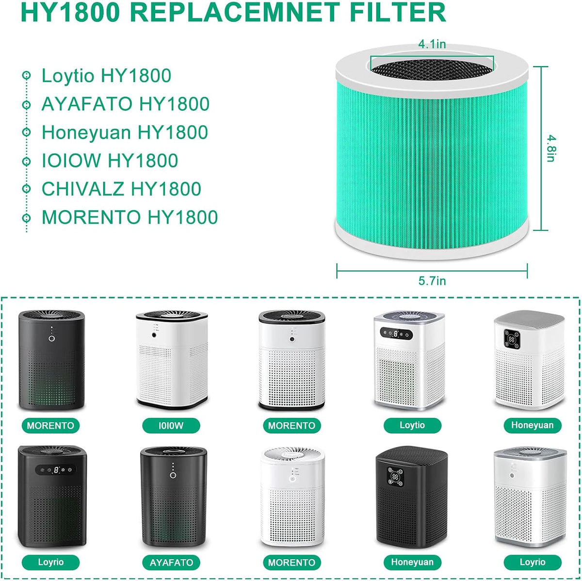 2 Pack HY1800 Replacement Filter Compatible with MORENTO/Honeyuan
