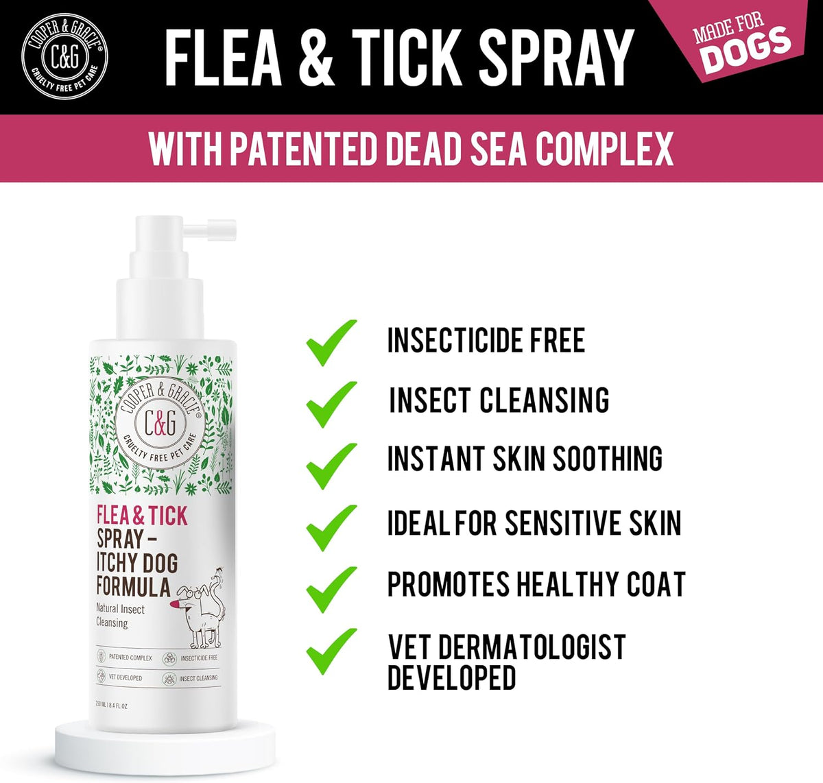 Cooper and Gracie Flea & Tick Dog Spray Grooming Skin Soothing Spray