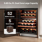 24 Inch Dual Zone Wine Fridge, 52 Bottle Built-in Wine Cooler