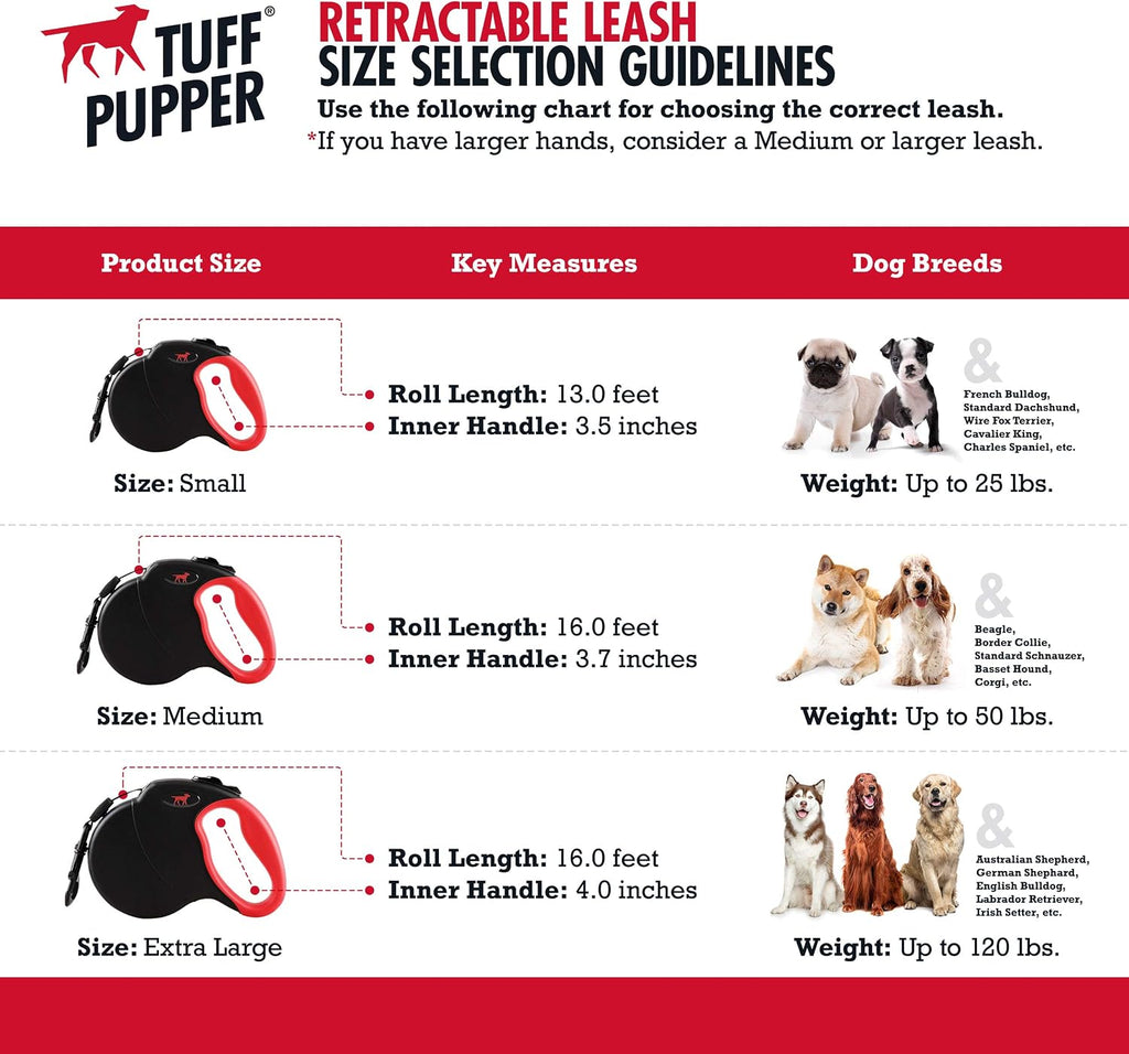 Heavy Duty Retractable Dog Leash | 16 ft Dog Leash with Reflective Stitching for Nighttime Safety | One Button Lock