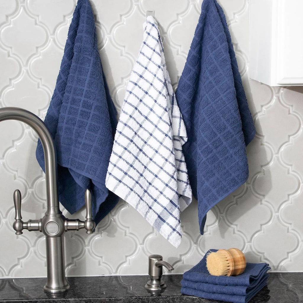 Premium Kitchen Towel and Dish Cloth Value Set: Highly Absorbent, Super Soft, Long-Lasting, 100% Cotton Checked and