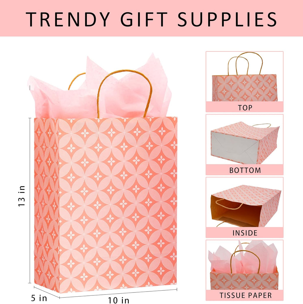 12 Pack 13" Kraft Paper Large Gift Bags with Tissue Paper
