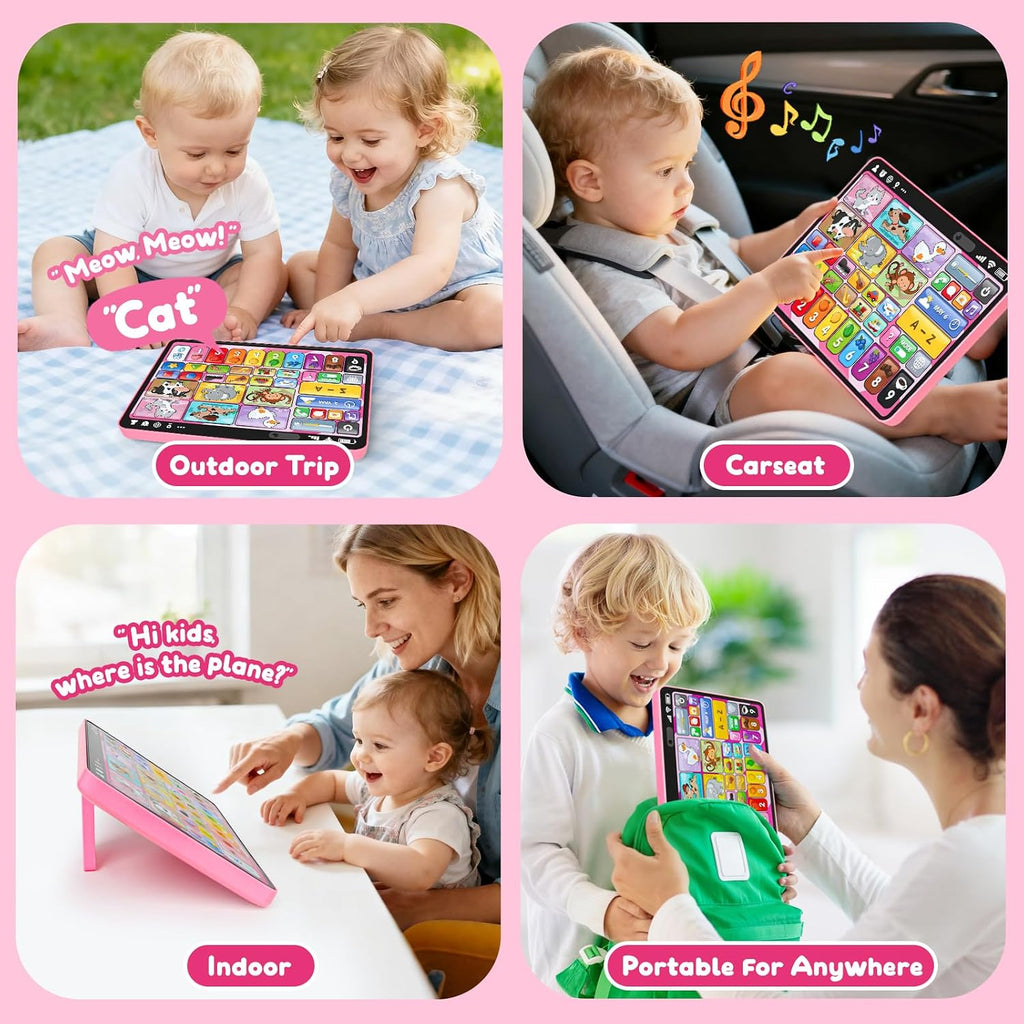 Trilingual Learning Toy Tablet with Music & Sound, Montessori Speech Therapy Toys for 1 Year Old Girl Boy Musical