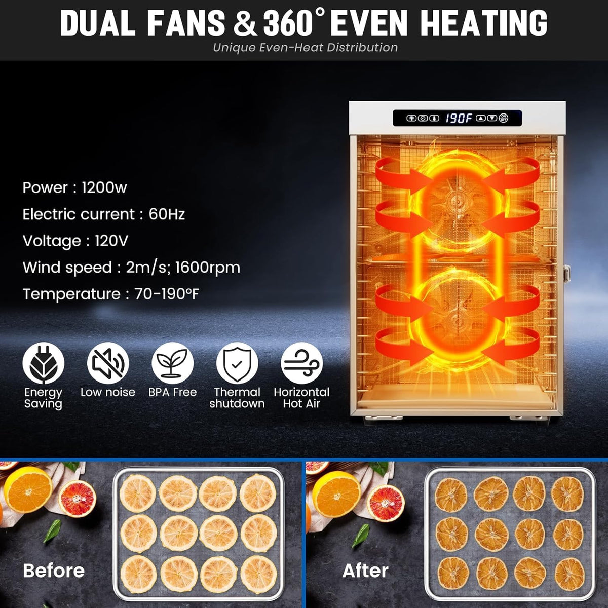 Food-Dehydrator for Fruit 14 Trays Large Food Dryer for Beef Jerky 190ºF