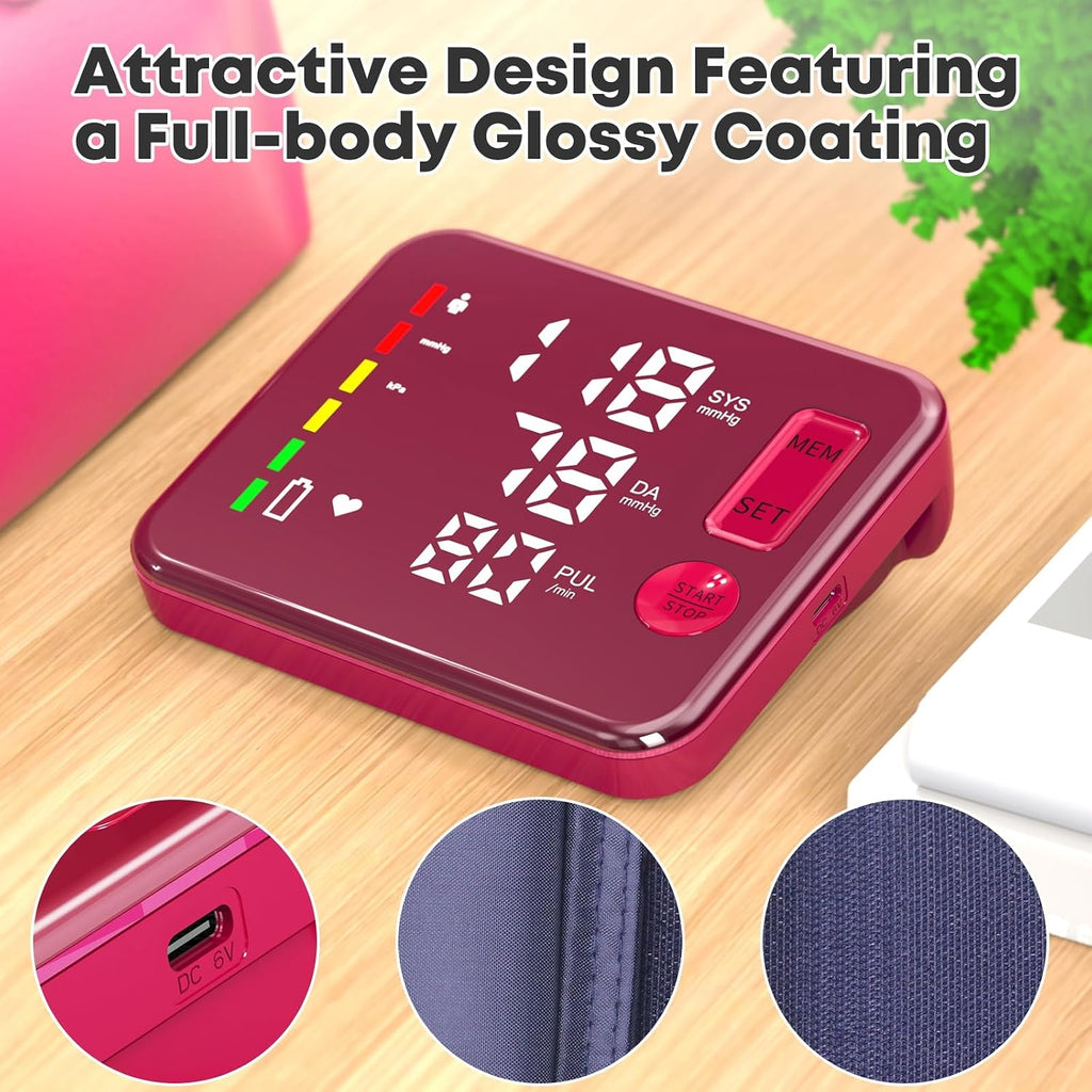 Blood Pressure Monitor Rechargeable Upper Arm, Large Screen, Red