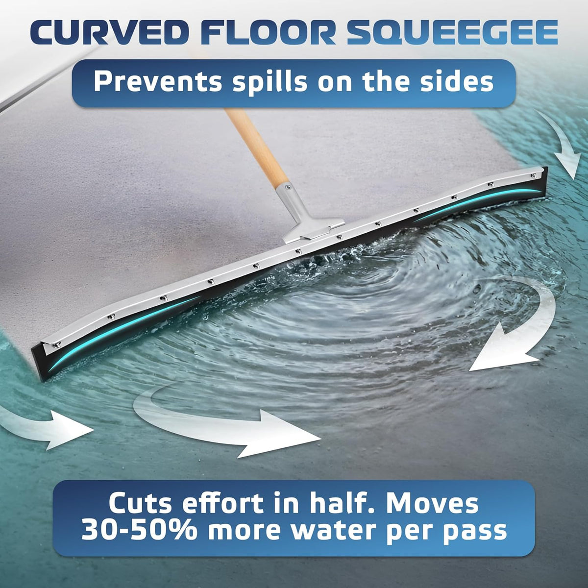 Curved Floor Squeegee 36’’, Rubber Blade Garage Squeegee, Taper Pole Connection - Handle Sold Separately for Tiles