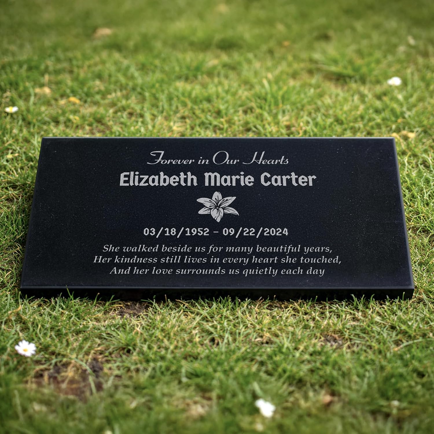 Personalized Black Granite Memorial Plaque - Custom Flat Headstone Grave Marker for Cemetery or Garden (12 × 5.9 ×