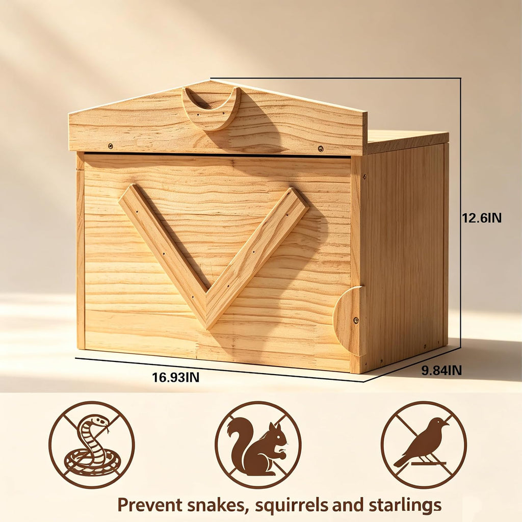 Handcrafted Solid Wood Duck House - Large Natural Outdoor Duck Nesting Box for Wood Ducks & Mergansers, Easy Pole