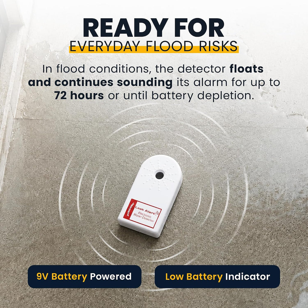 Leak Alert Water Leak Detector, Loud 90 dB Water Alarm | Detect leaks before costly water damage near water heaters
