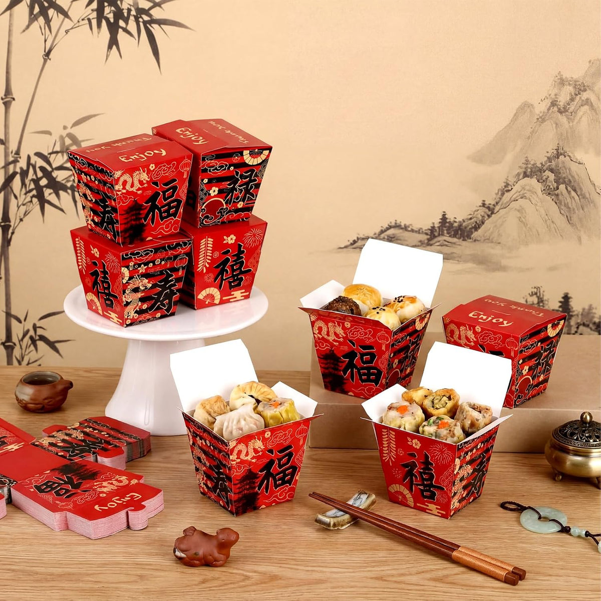 50 Pcs 8 oz Chinese Take out Boxes Paper Food Containers
