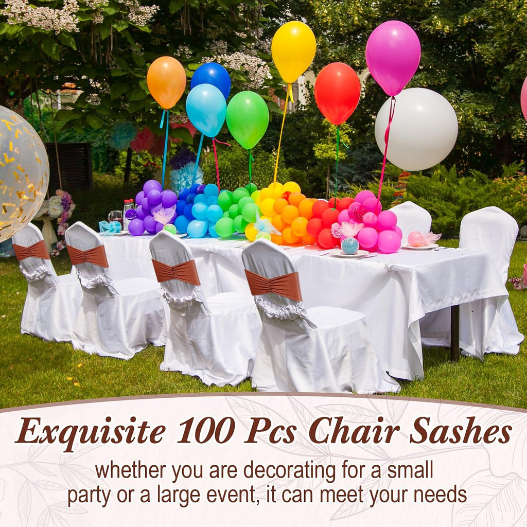 100Pcs Spandex Chair Sashes Bow Elastic Band Ties, Terracotta