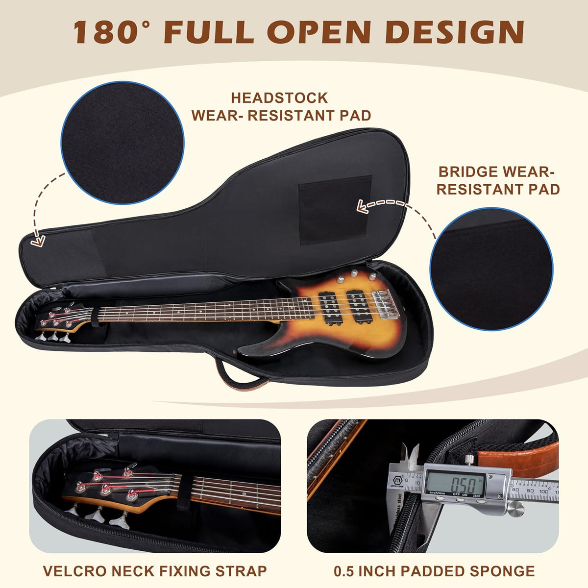 Bass Gig Bag,0.5" Thick Padded Soft Case for Daily Use Gigs&Practice | Water-Resistant 300D Frosted Cloth | Crocodile