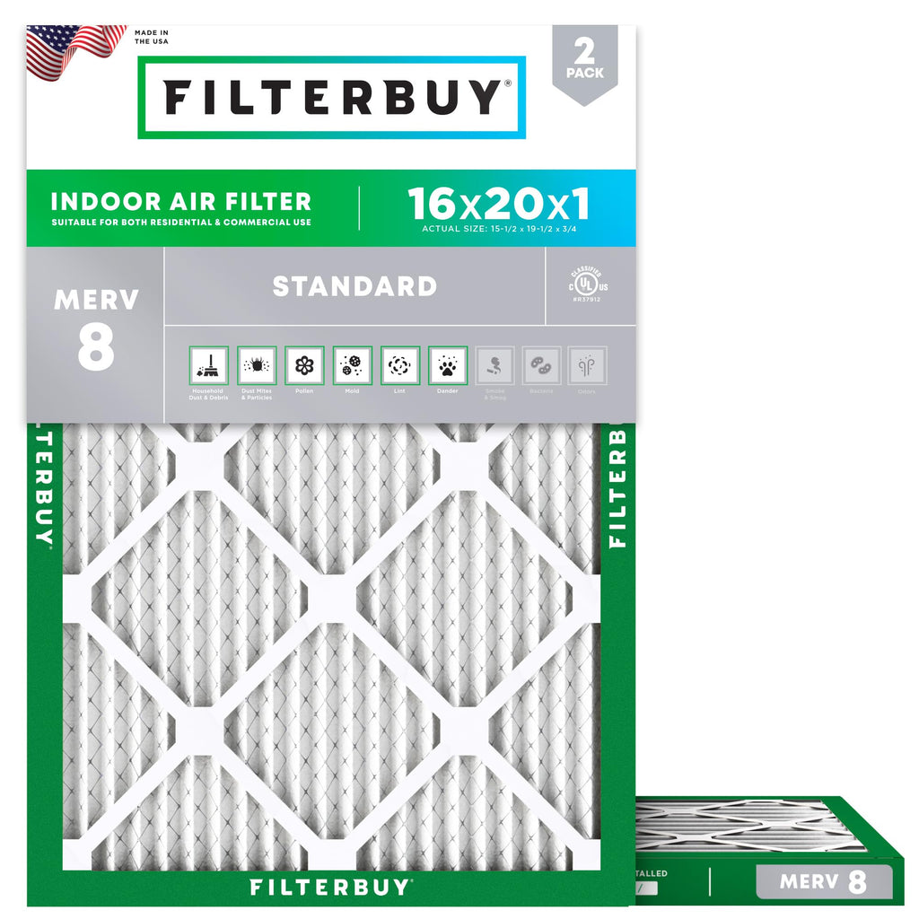 16x20x1 Air Filter MERV 8 Dust & Allergy Defense (2-Pack)