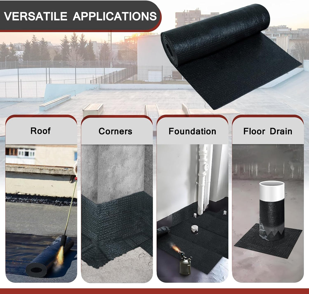 SBS Modified Bitumen Waterproofing Membrane Roll, 13 Inch x 8.2 Feet Thick Flexible Torch-on Asphalt Roofing