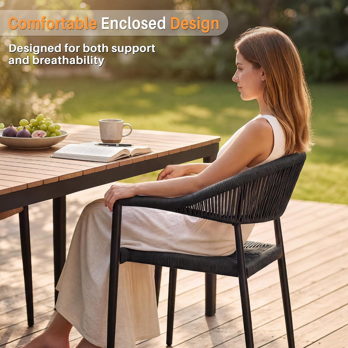 Patio Dining Chairs Set of 4, Stackable Aluminum Armchair