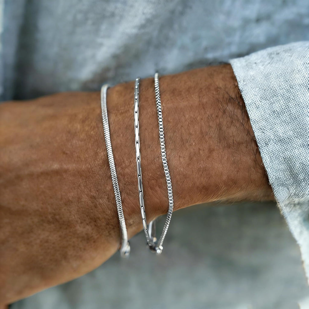 Mens Bracelet - Dainty Gold/Silver Chain Bracelet Stack 14K Gold Plated Silver Bracelets for Men Stainless Steel