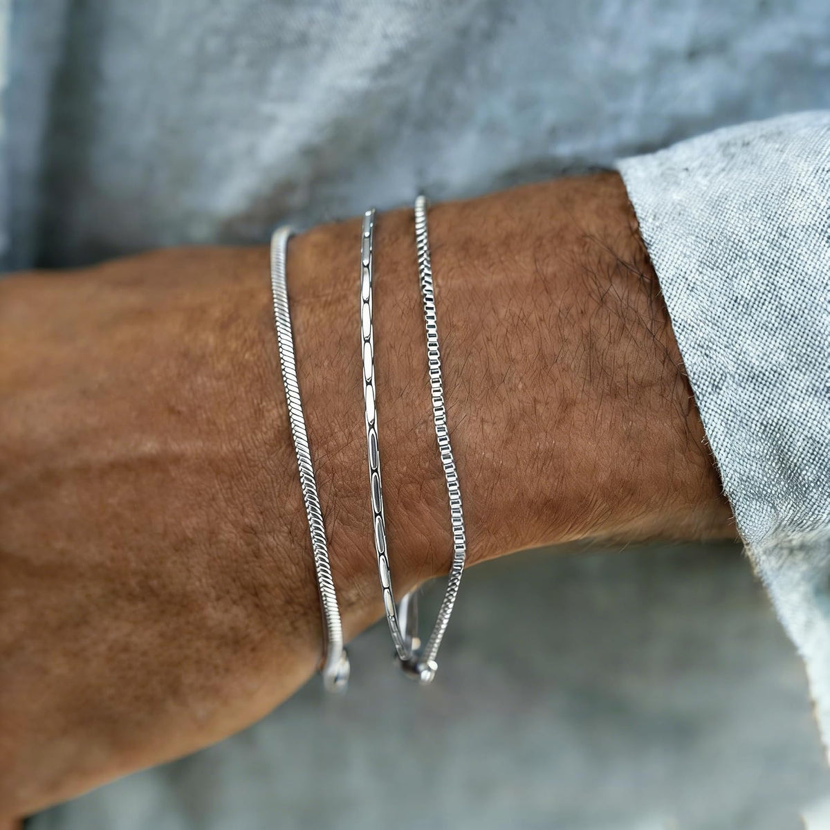 Mens Bracelet - Dainty Gold/Silver Chain Bracelet Stack 14K Gold Plated Silver Bracelets for Men Stainless Steel