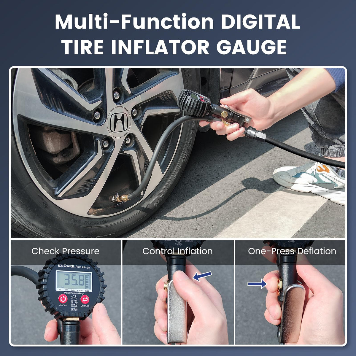 ENDARK Digital Tire Pressure Gauge with Inflator for Air Compressor