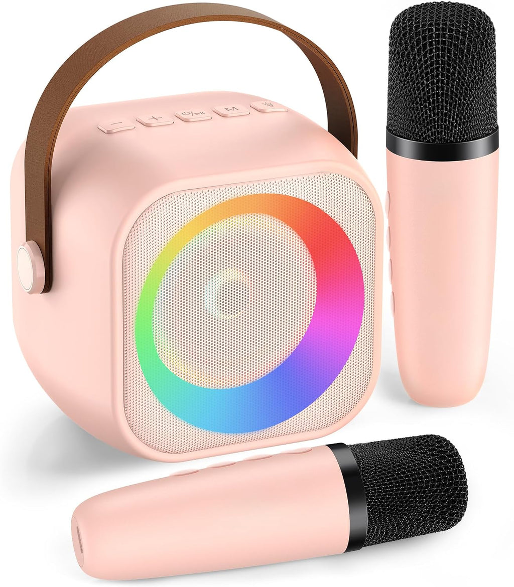 Mini Karaoke Machine,Portable Bluetooth Speaker with 2 Wireless Microphones | 360° Surround Sound,5 Voice