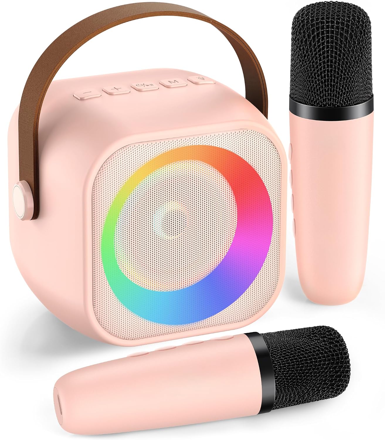 Mini Karaoke Machine,Portable Bluetooth Speaker with 2 Wireless Microphones | 360° Surround Sound,5 Voice