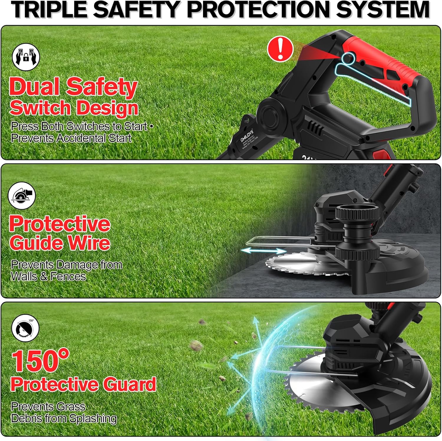 21V Cordless Weed Wacker & Weed Eater, Lawn Edger & Brush Cutter | String Trimmer, Metal Blades, Wire Brush, Guide