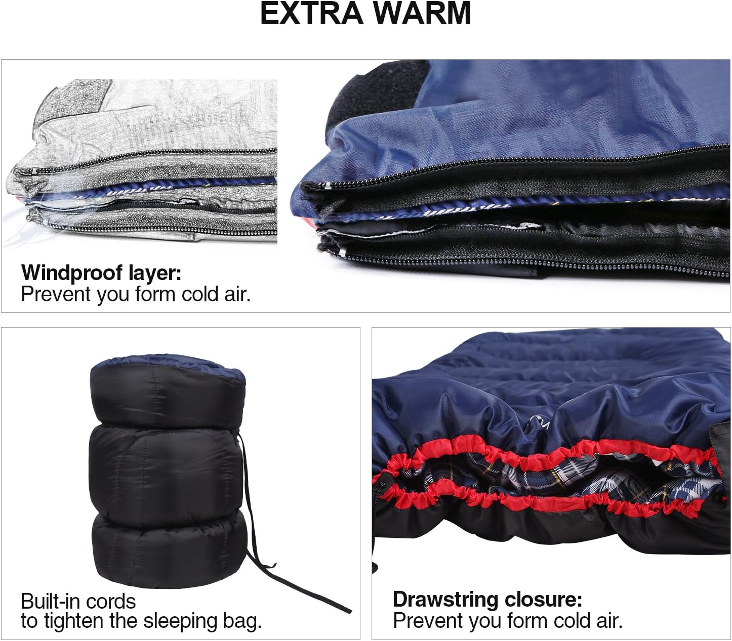 Cotton Flannel Sleeping Bag for Camping Backpacking, Adults Cold Weather Envelope Sleeping Bags with 2/3/4/6lbs Filling