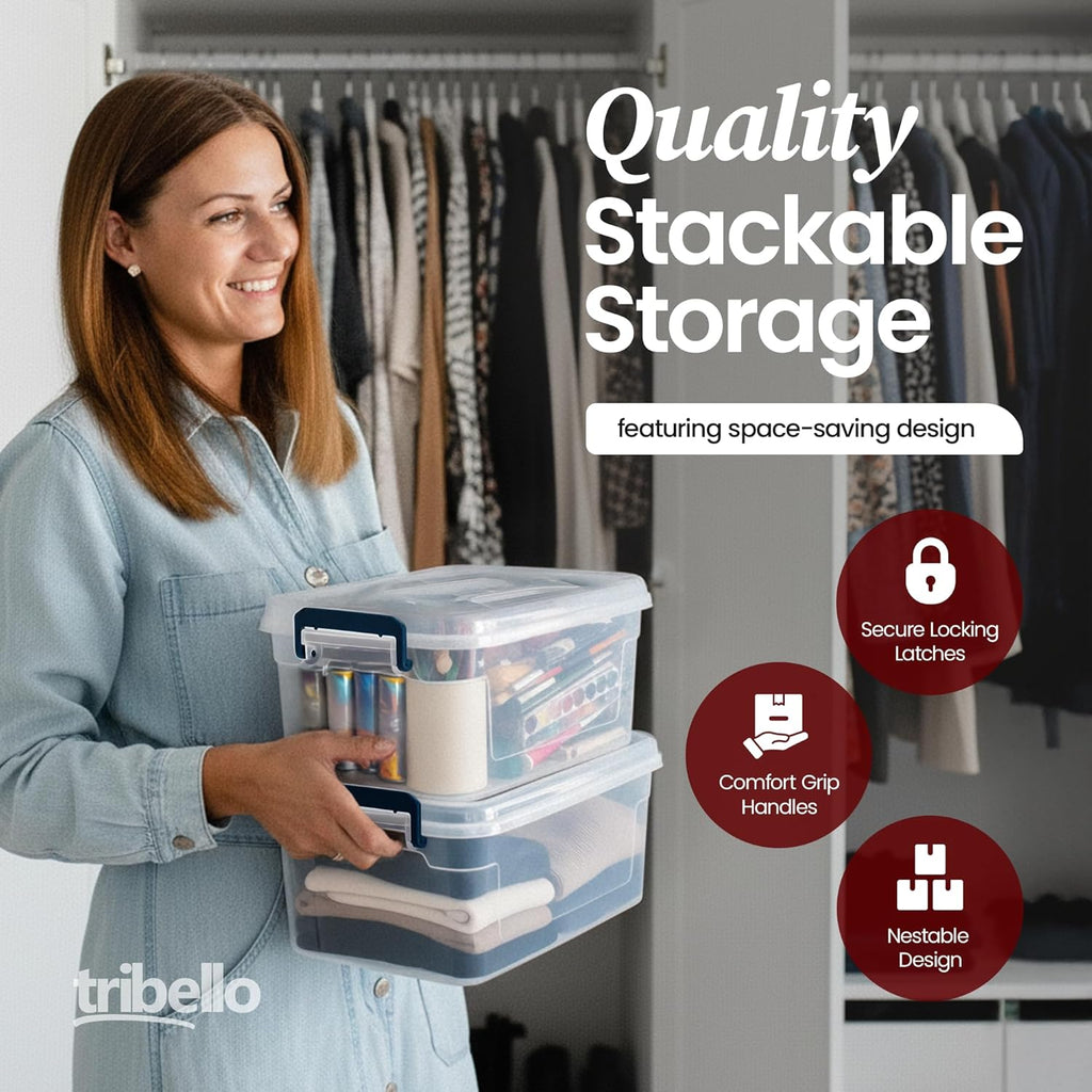 Plastic Storage Bins with Lids, Clear Stackable Storage Containers - 9.5 Qt - 2 Pack