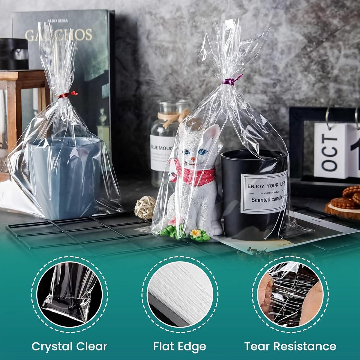 16" x 14" x 36" (100 Count) Gusseted Flat Top - 1.5-Mil Clear Poly Bags with Open End Top. Clear Bags for Favors