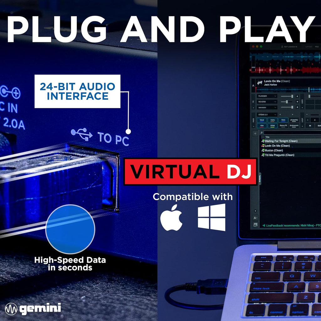 USB DJ Controller & Media Player, VirtualDJ LE (GMX) | USB DJ controller & media player - touch jog wheels, dual