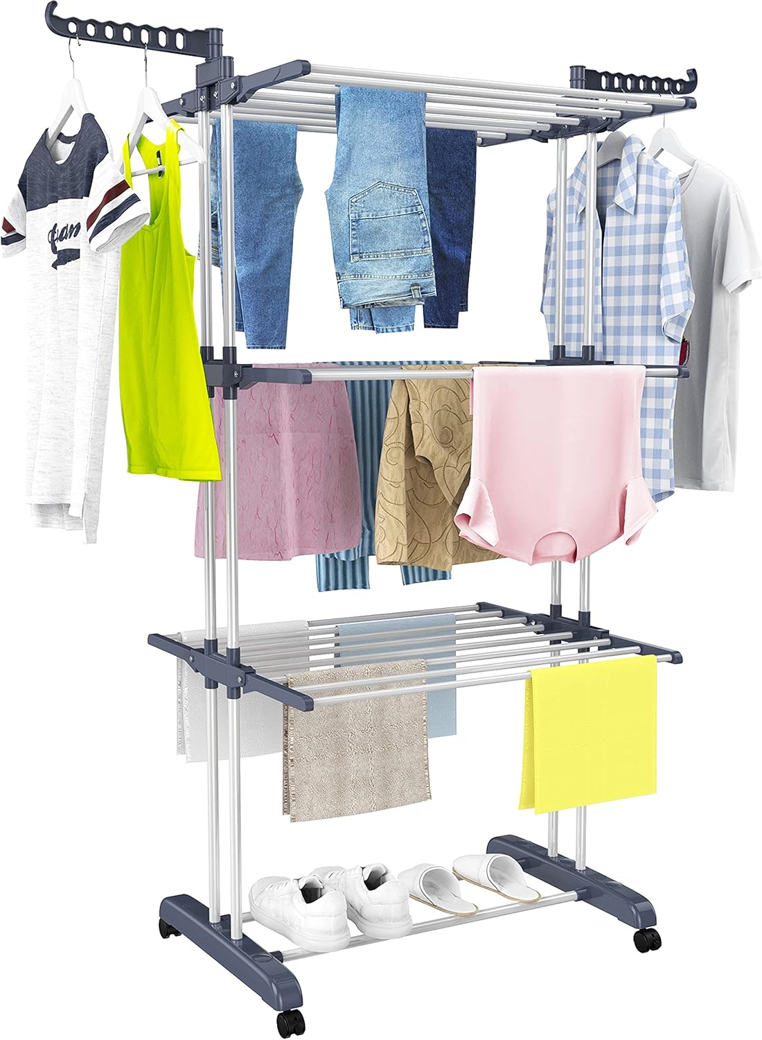 Clothes Drying Rack, 4-Tier(67.7" H) Foldable Drying Rack Clothing | Foldable Stainless Steel Drying Rack, Movable