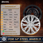 14 Inch Universal Hubcaps, Silver Wheel Covers, Set of 4