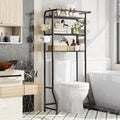 Over The Toilet Storage Cabinet, Metal Bathroom Shelf Organizer with Paper Holder and Hooks, 3 Tier, Black