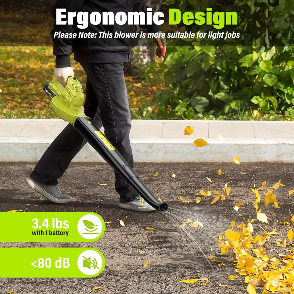 Leaf Blower 20V Cordless, with 2 x 2.0Ah Battery, 350 CFM 150 MPH | 15000 RPM
