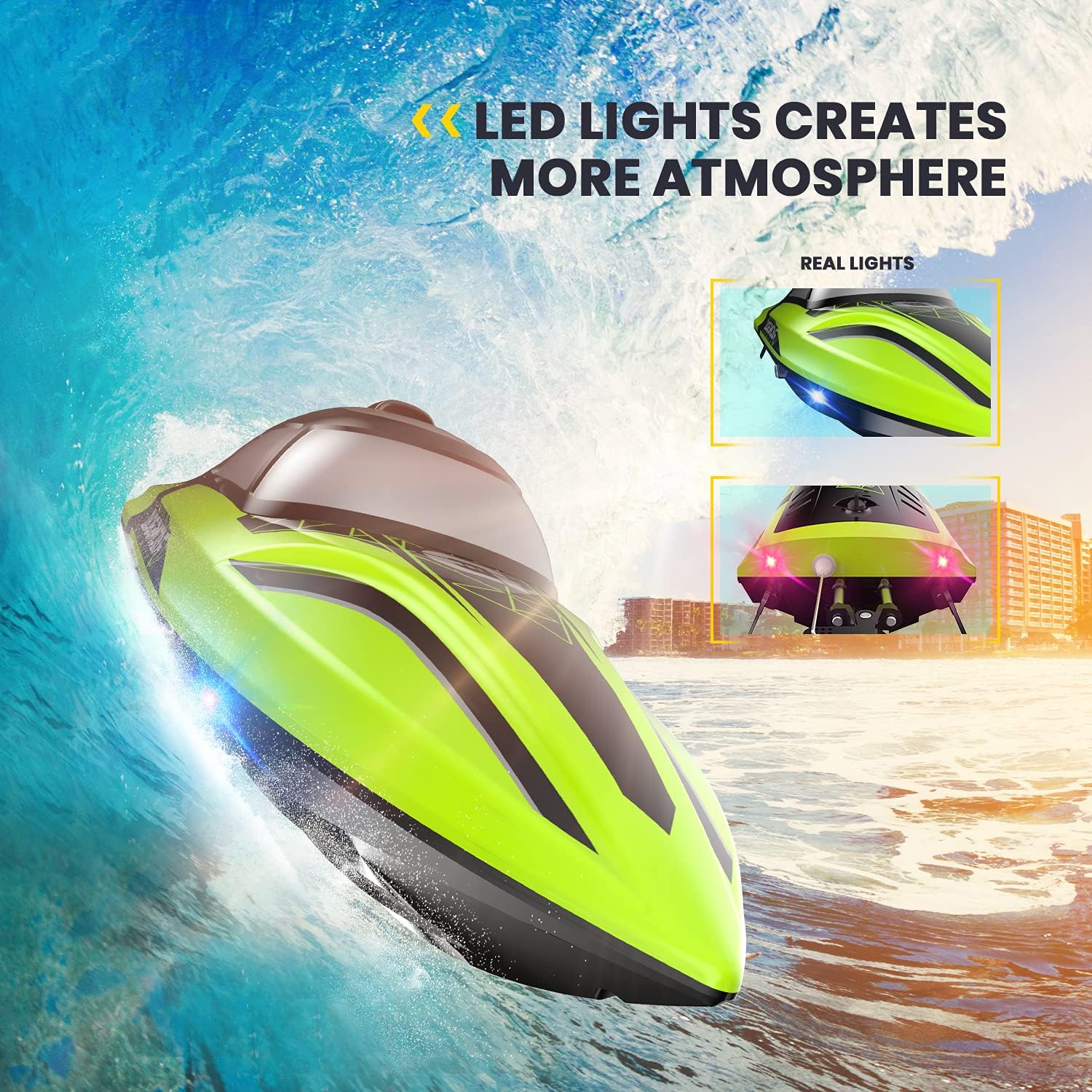 14-Inch High Speed RC Boat, 20+ MPH, Auto Self-Righting, 2 Batteries | Fast Remote Control Boat for Pool & Lake