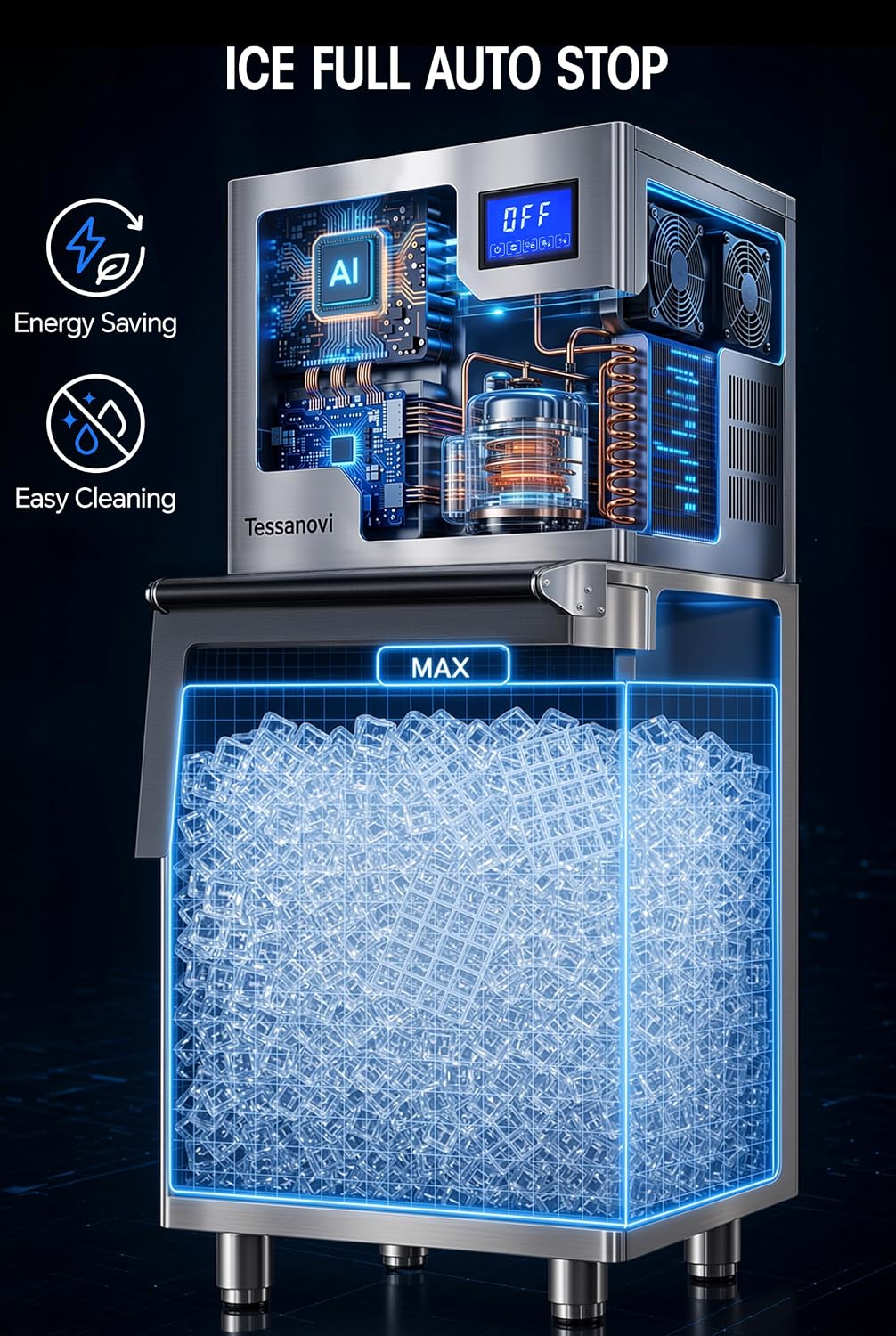 Commercial Ice Maker Machine 580lbs, 350lbs Bin, Stainless Steel