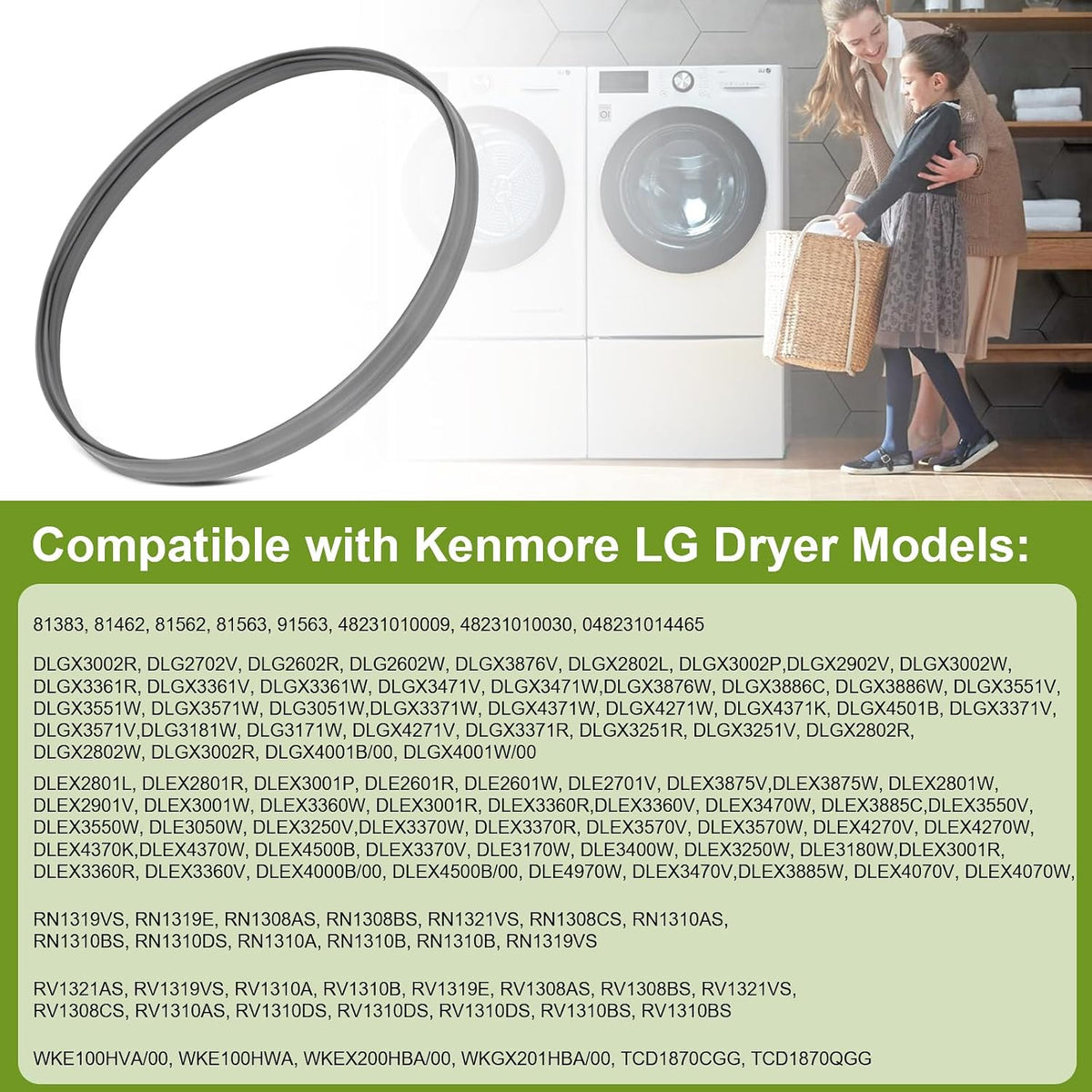 MDS47263101 Dryer Door Gasket Seal Compatible with LG/Kenmore Dryers, Replaces AP5071694, 1464250, 383EEL9001W, AH3535212, EA3535212, PS3535212 Clothes Dryer Door Seal Replacement Part for LG