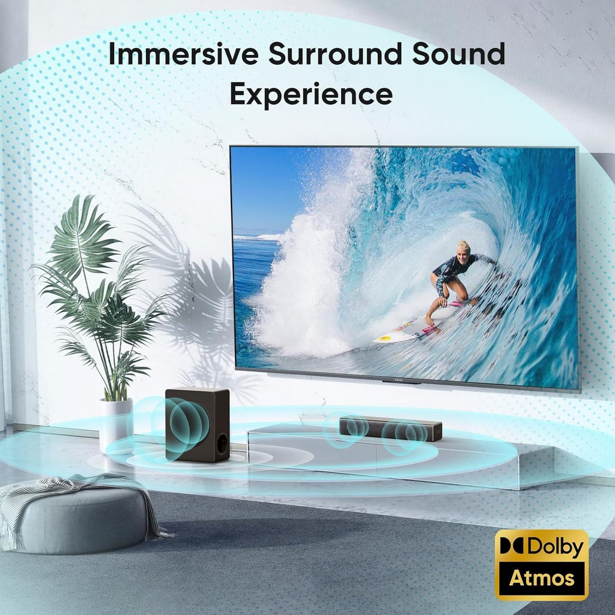 Sound Bar for Smart TV with Subwoofer, 200W 2.1ch Dolby Atmos Surround Sound System for Home Theater