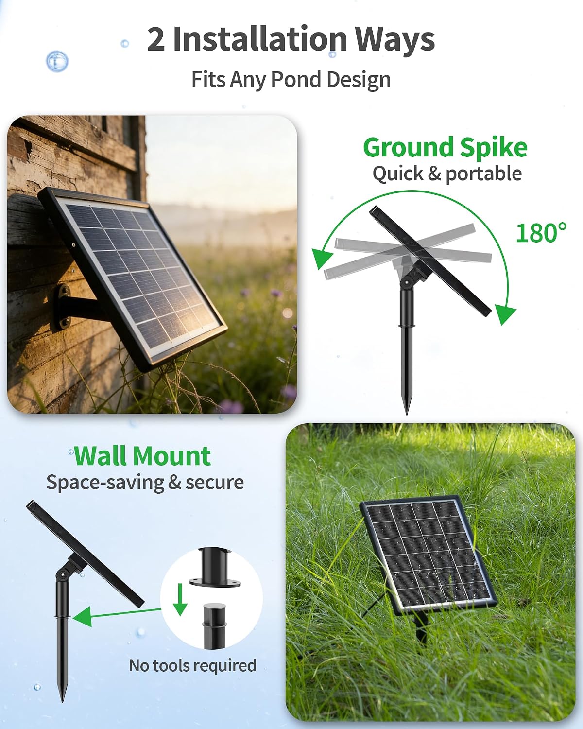 Solar Pond Aerator with Battery Backup, 3W Solar Air Pump for Pond 24/7 Oxygenation, 3 Working Modes & Low Noise for