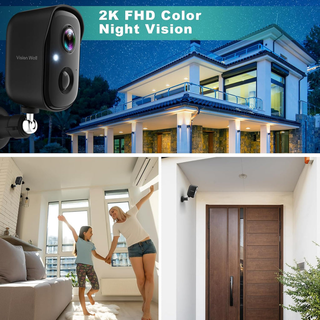 Security Cameras Wireless Outdoor, 2K Battery Powered AI Motion Detection Spotlight Siren Alarm WiFi Surveillance