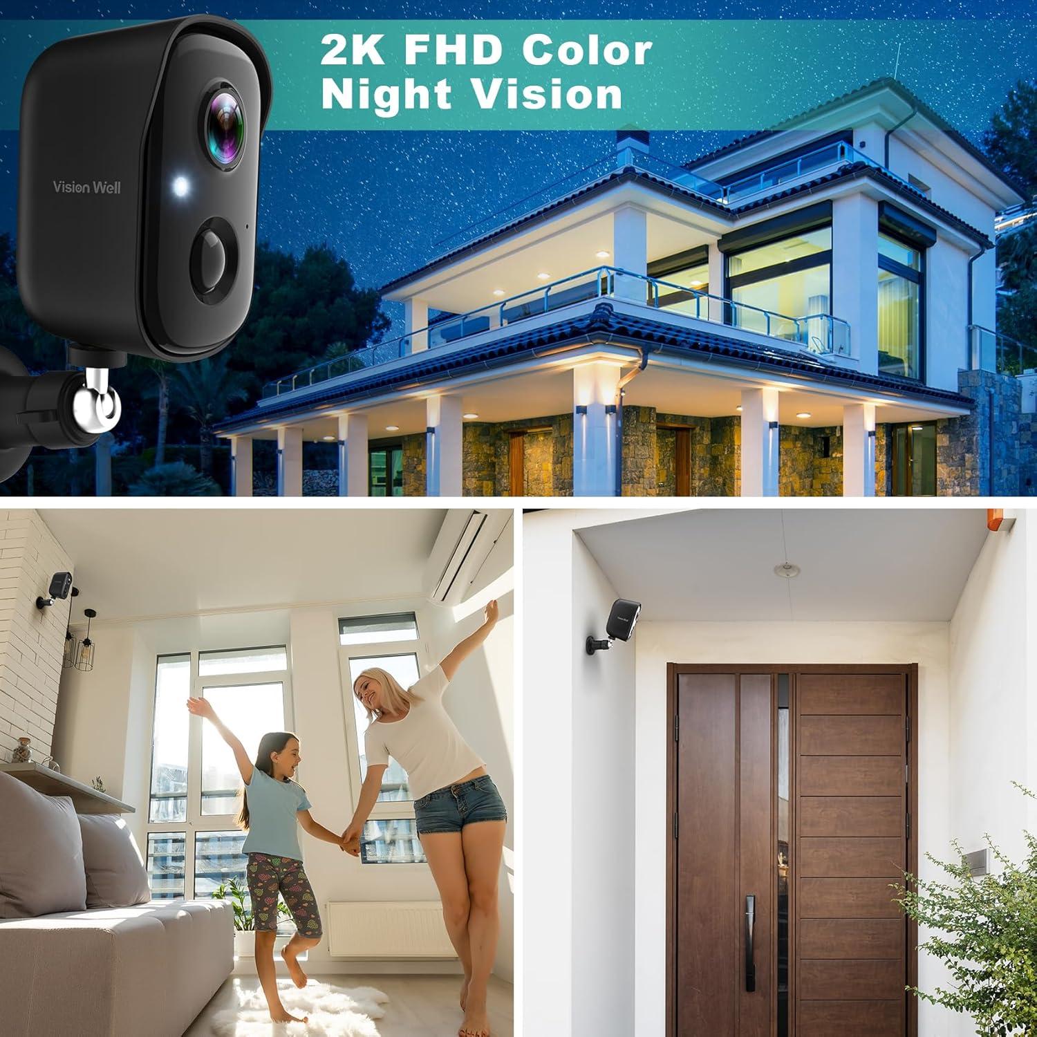 Security Cameras Wireless Outdoor, 2K Battery Powered AI Motion Detection Spotlight Siren Alarm WiFi Surveillance