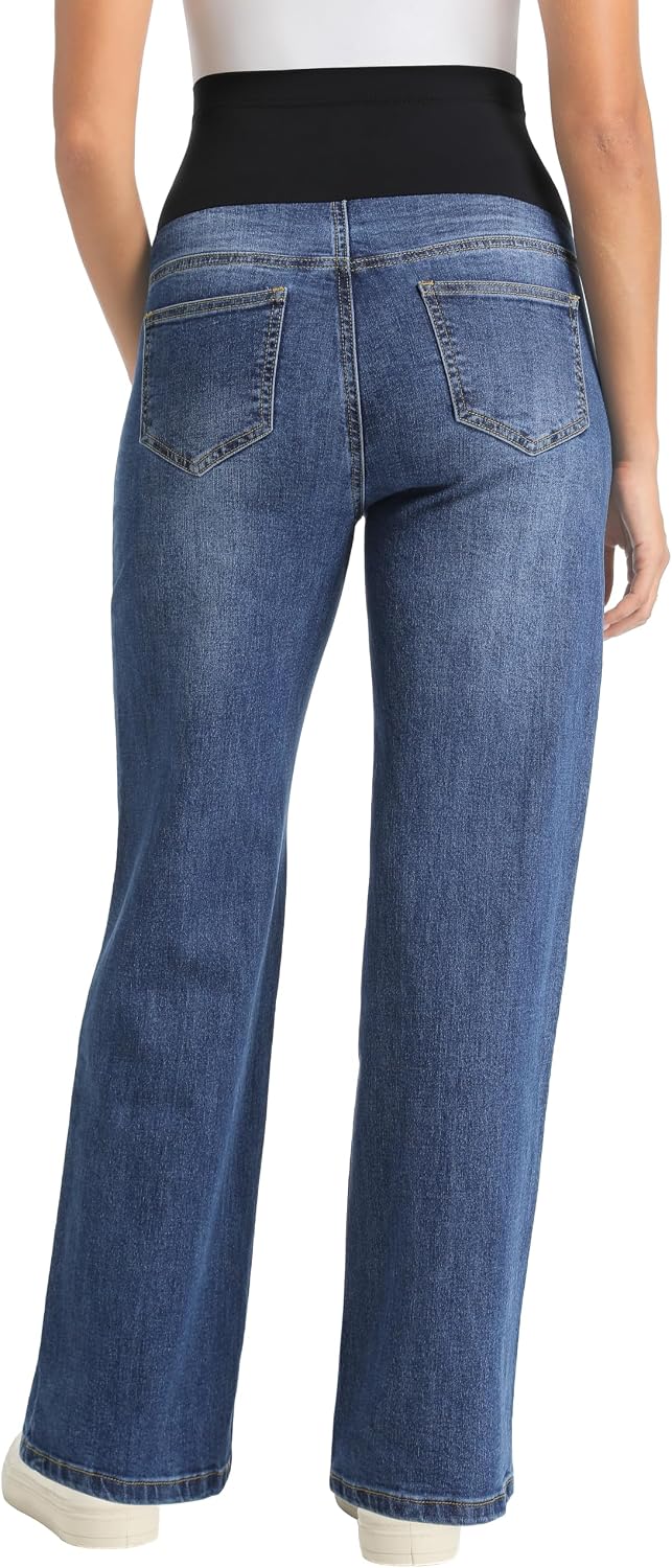 Maternity Jeans Straight Leg Pregnancy Wide Leg Denim Pants