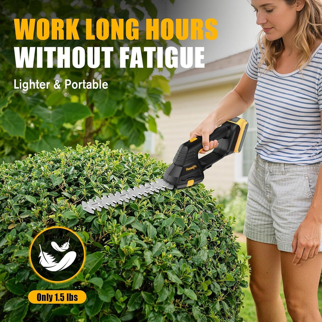 Cordless Hedge Trimmer/Grass Shears Compatible with Dewalt 20V MAX Battery | 2-in-1 Design, 9” Hedge Blade & 4.35”