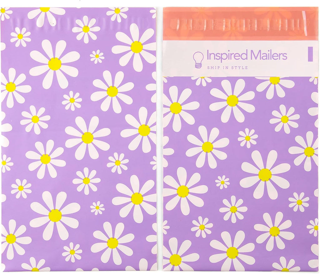 100 Small Poly Mailers 6x9 -Purple Daisies- Mailing Bags