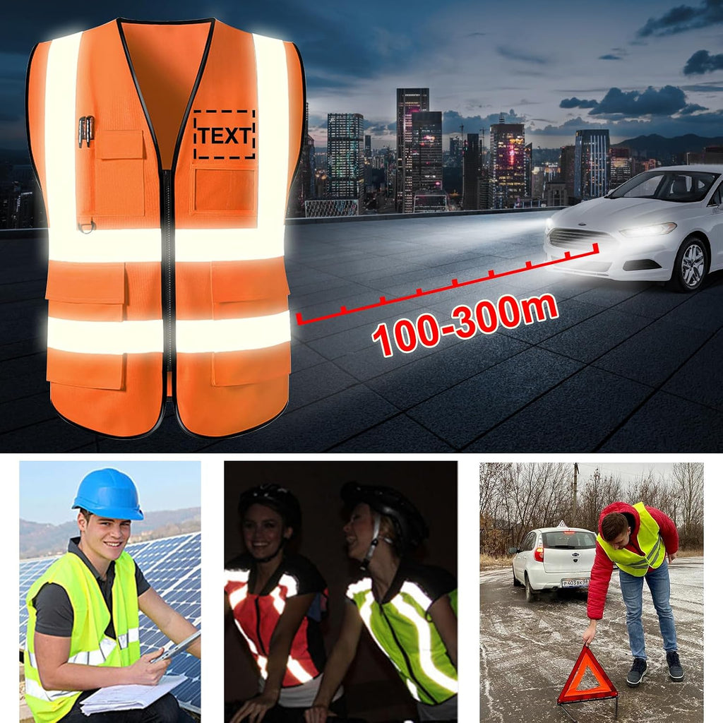 Custom Safety Vest High Visibility Reflective Vests with Pockets Zipper Customize Logo Class 2 for Men Construction