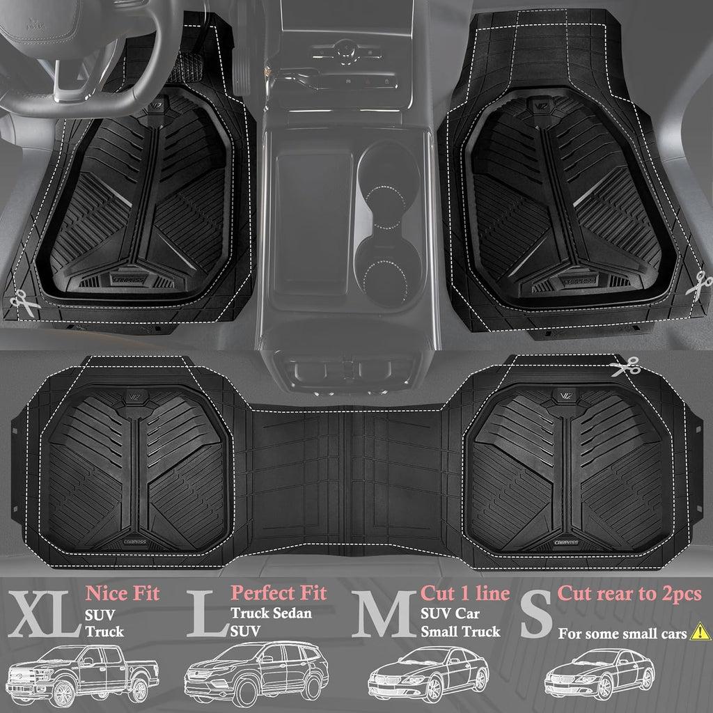 Heavy Duty Rubber Car Mats with Cargo Liner, Deep-Dish Car Floor Mats and Trunk Mat All Weather, Universal