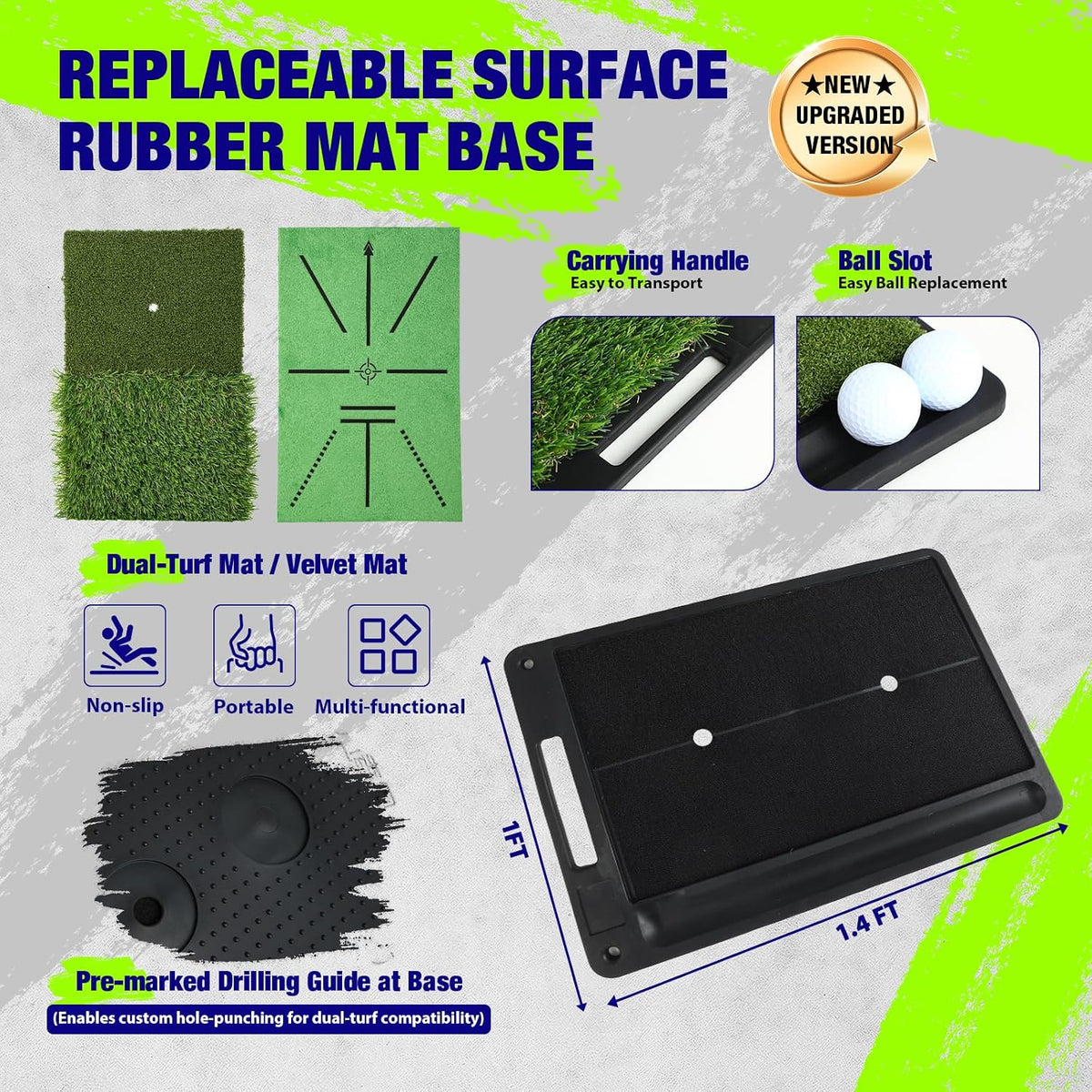 Golf Net, Pro-Grade 10x7 FT Practice Net Kit with 2-in-1 Replaceable Non-Slip Turf Mat, Golf Driving Nets for